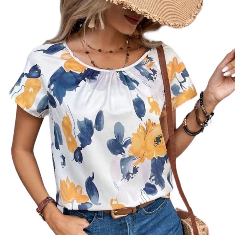 Emery Rose Women’s Blouse Floral Print White Size Medium